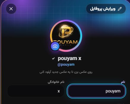 ابتدای فرم ویرایش پروفایل با نام و شناسهٔ عمومی حساب